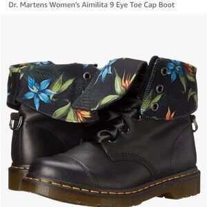 Dr. Martens Floral Lined Boots Womens  8 Aimilita Black Leather Moto Gothic Punk